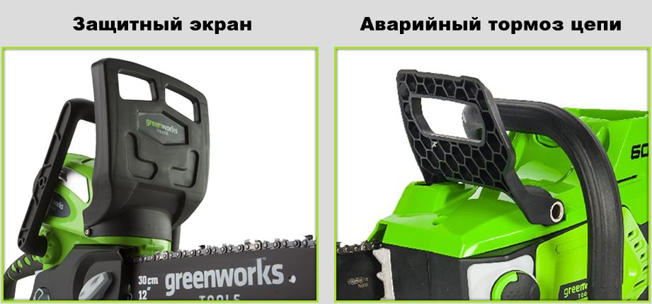 защитный экран и тормоз цепи гринворкс