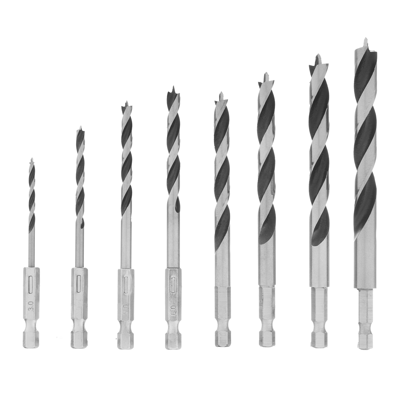 Набор свёрел по дереву, 3-4-5-6-7-8-9-10 мм, 8 шт, шестигранный хвостовик, пластиковый кейс,