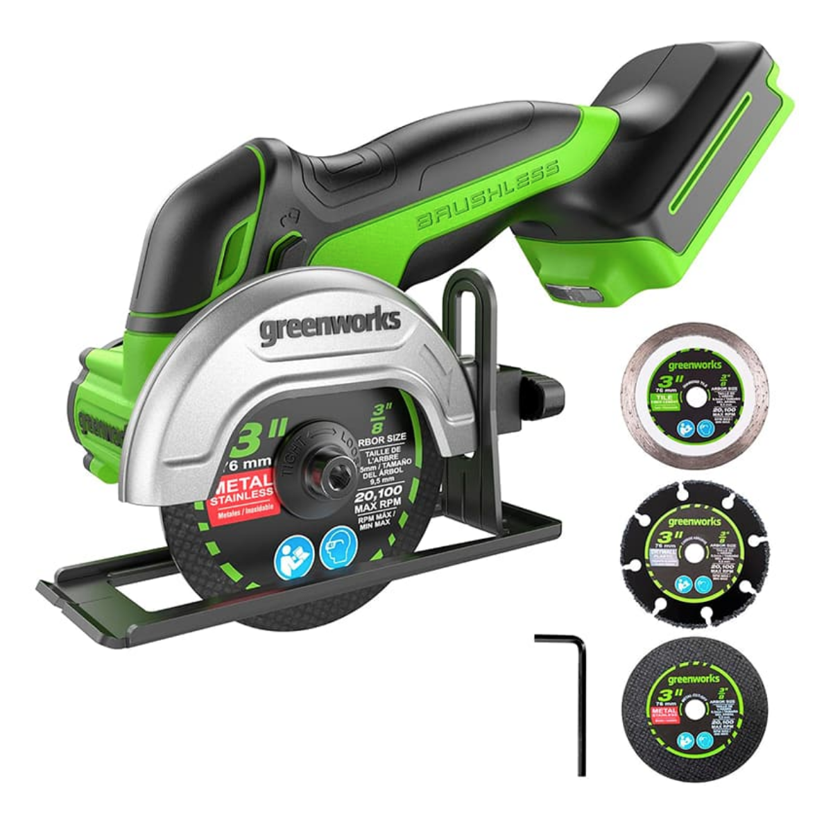 Углошлифовальная машина (болгарка) 76 мм аккумуляторная Greenworks 24V GD24UCS 3402007, бесщеточная, без АКБ и ЗУ