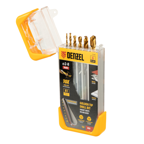 Набор свёрел по металлу, 2-3-4-5-6-8 мм, HSS-Tin, Golden Tip, 6 шт