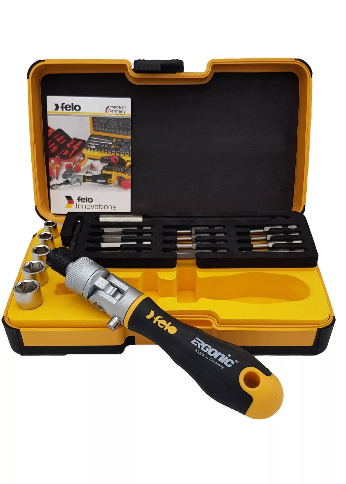 Набор бит SL/PH/PZ/Tx и головок с поворотной трещоткой Ergonic K, 20 шт FELO 06072006