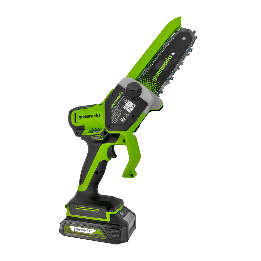 Мини-пила аккумуляторная цепная Greenworks 15 см 24V GD24CS15 2010107 с автоматической смазкой цепи, бесщёточная, без АКБ и ЗУ