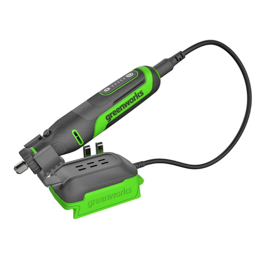 Гравёр аккумуляторный Greenworks G24RT 24V 3200807, бесщеточный, с базой и оснасткой (52 шт), без АКБ и ЗУ