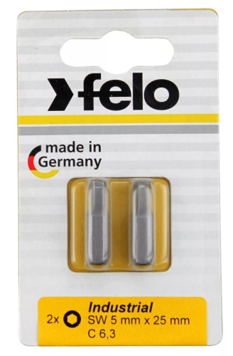 Бита шестигранная 25мм серии Industrial 6 мм, 2шт на блистере FELO 02460036